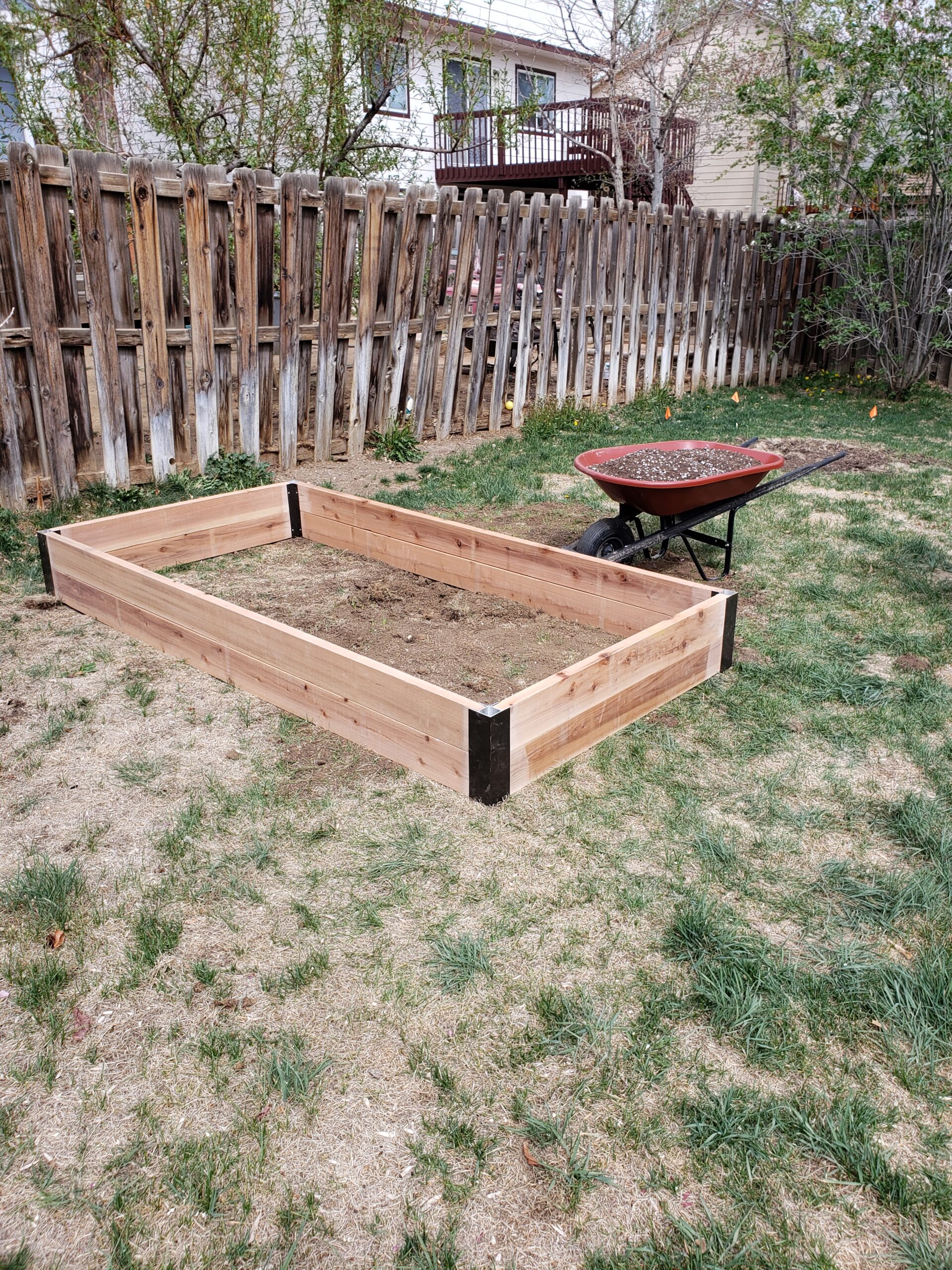 A raised bed with a rot resistant cedar frame